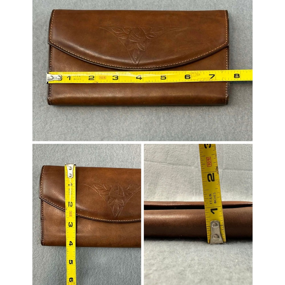 Genuine Cowhide Leather Rolfs Classic Brown Checkbook Wallet Womens - Picture 7 of 8